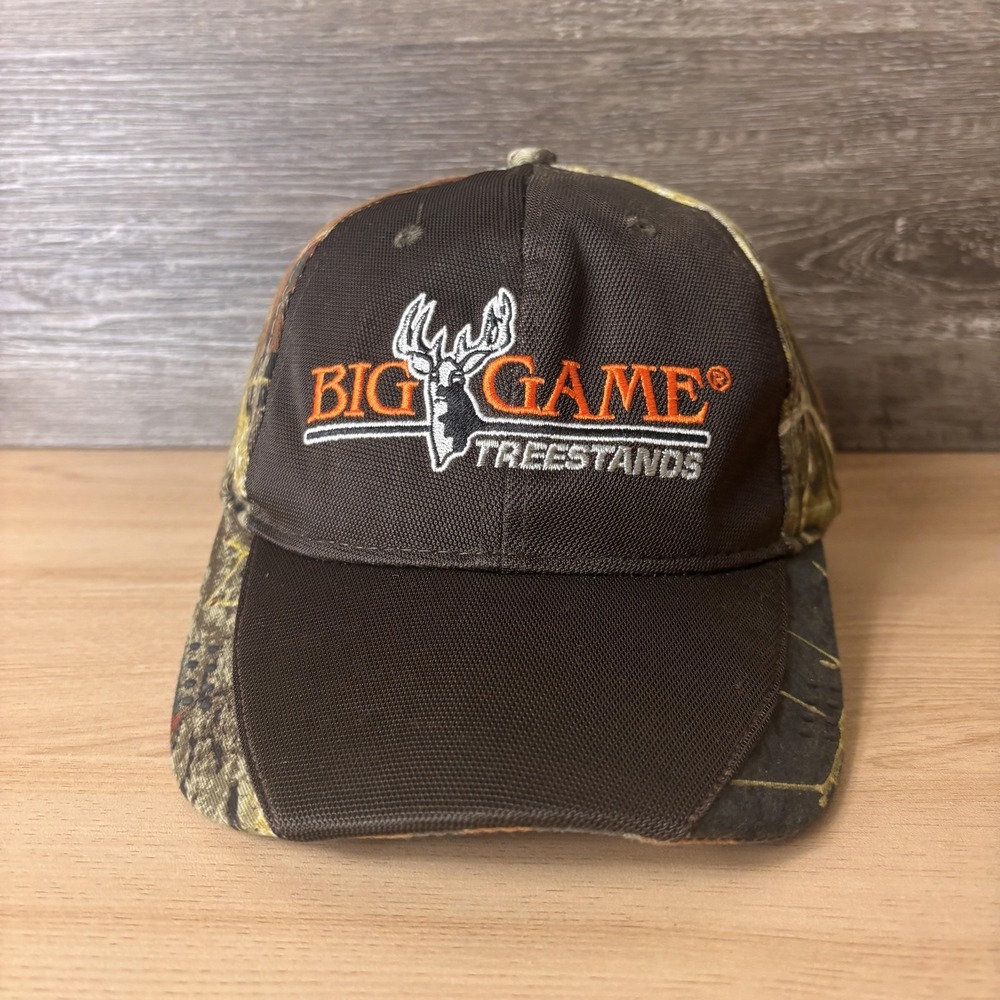 Big Game Treestands Hat Cap Strap Back Brown Camo Embroidered Hunting Mens